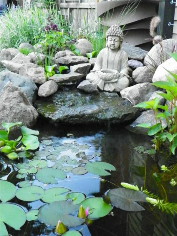 Λίμνες κήπου Η λίμνη Koi χτίζει ιδέες σχεδιασμού κήπου άγαλμα του Βούδα