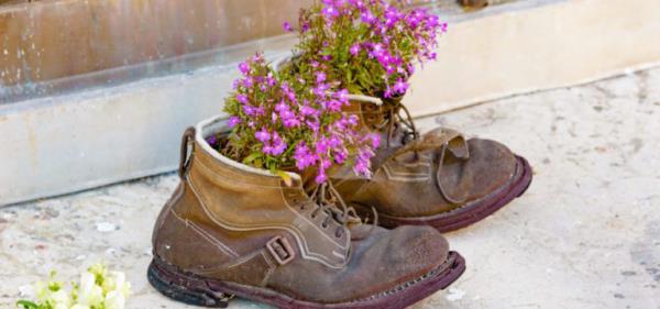 Συμβουλές κηπουρικής για όλους παλιά παπούτσια ως σκεύη λουλουδιών