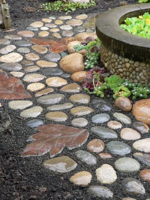 Μονοπάτια κήπου από πέτρες γυαλισμένες πέτρες σκαλοπάτια με μοτίβα φυτών