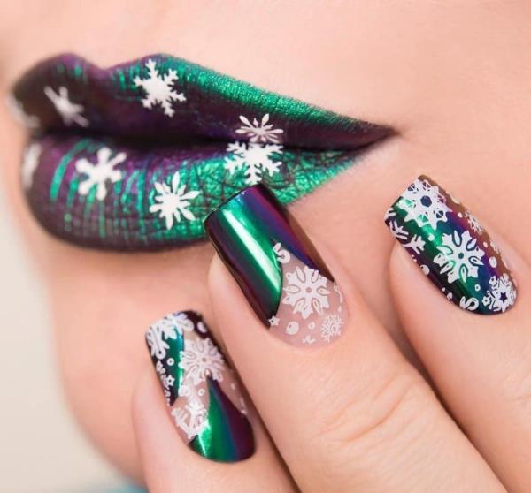 Νύχια τζελ για τα Χριστούγεννα - όμορφες ιδέες και τρέχουσες τάσεις χρώματος χρώματα χρωμίου νύχια χειμερινό ρεύμα