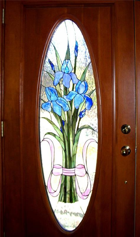 Βιτρό στην είσοδο του σπιτιού πόρτα λουλούδι μπουκέτο