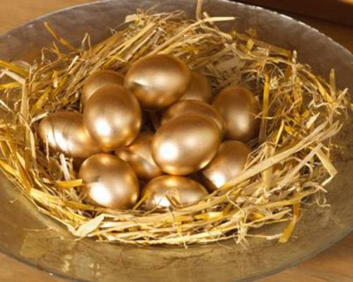 Πασχαλινά αυγά Χρυσή χειροτεχνία φωλιάς κίτρινο πιάτο