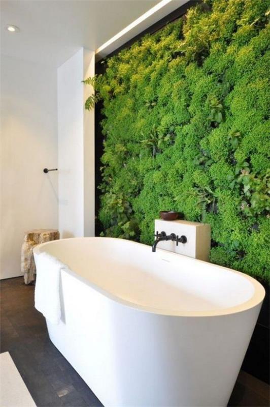 Πράσινο στο μπάνιο λευκή μπανιέρα πράσινο τοίχο πολλή φρεσκάδα οπτική αντίθεση