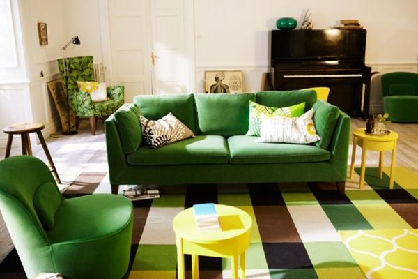 Πράσινοι σχεδιασμοί καναπέδες βαμμένοι με βερνίκι κίτρινο σκαμπό