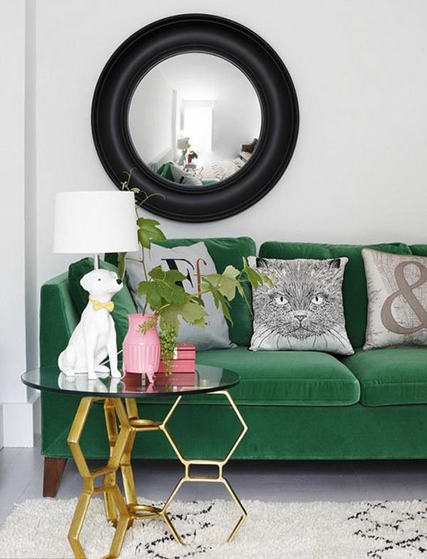 Πράσινες γάτες μοτίβο μαξιλάρια καναπέδες τοίχου καθρέφτες κορνίζες