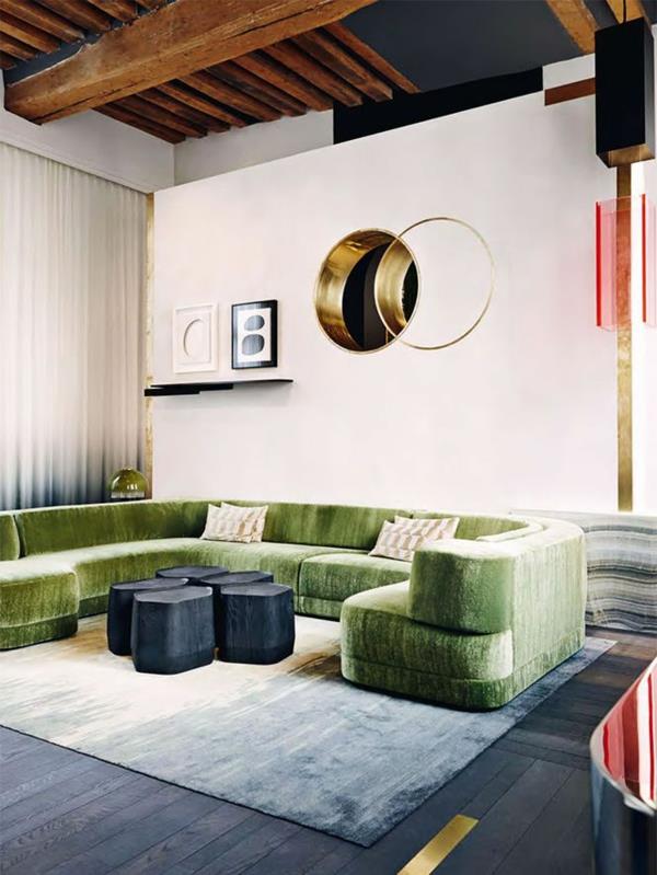 Πράσινοι βελούδινοι καναπέδες σαλόνι τραπεζιού