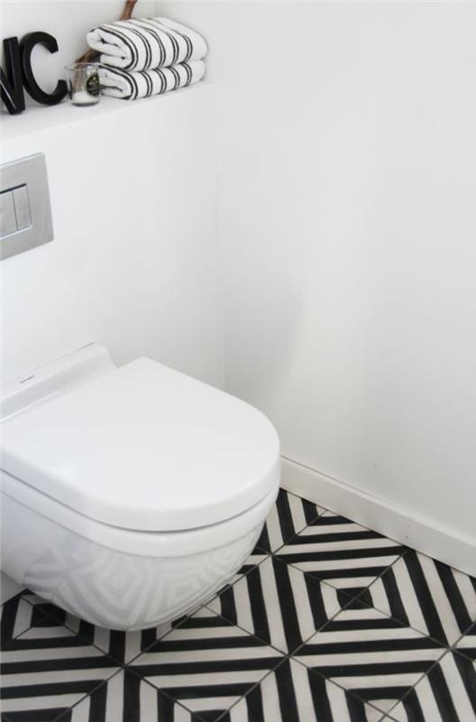 Πλακάκια δαπέδου σχεδιασμού επισκεπτών WC ασπρόμαυρα