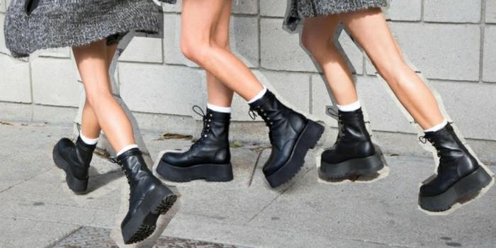 Μποτάκια αστράγαλο γυναίκες μόδας τρεις γυναίκες μαύρα παπούτσια πλατό