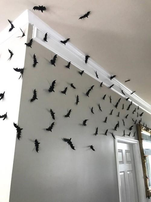 Διακόσμηση αποκριών εσωτερικό πολλές μαύρες νυχτερίδες
