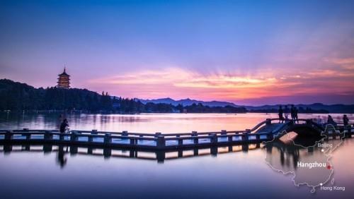 Πανοραμική θέα Hangzhou και West Lake της Κίνας