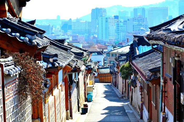 Πρωτεύουσα της Νότιας Κορέας Bukchon Hanog Village με Νέα Πόλη