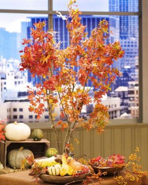 Φθινοπωρινές ιδέες διακόσμησης με πολύχρωμα φύλλα και μούρα κολοκύθες