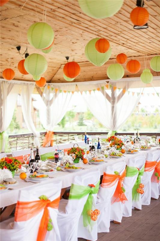 Ιδέες γαμήλιας δεξίωσης γαμήλια διακόσμηση πράσινο πορτοκαλί