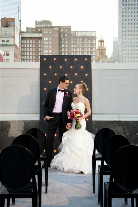 Ιδέες για γαμήλιο πάρτι ασπρόμαυρη διακόσμηση γάμου διαμέρισμα πόλης ταράτσα ταράτσα