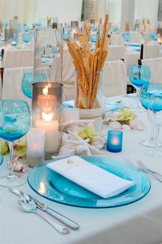 λουλούδια φωτιστικά διακοσμητικά γαμήλια τραπέζια θαλασσινά