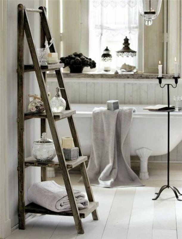 Ξύλινη σκάλα ράφι μπάνιου πετσέτες επίπλων μπάνιου