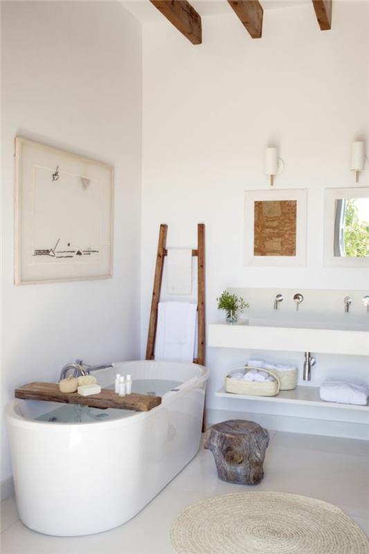 Ξύλινη σκάλα μοντέρνο ράφι μπάνιου έπιπλα μπάνιου πετσέτες σκάλα ξύλο