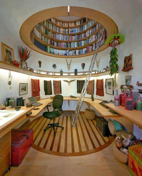 Σπίτια με εκπληκτικά σχέδια οροφής από ξύλο στούντιο βιβλιοθήκης