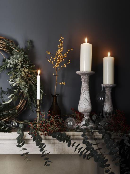 Αίσθηση Hygge για Χριστουγεννιάτικα κεριά φυσικά υλικά Διακόσμηση δωματίου σκανδιναβικού στιλ