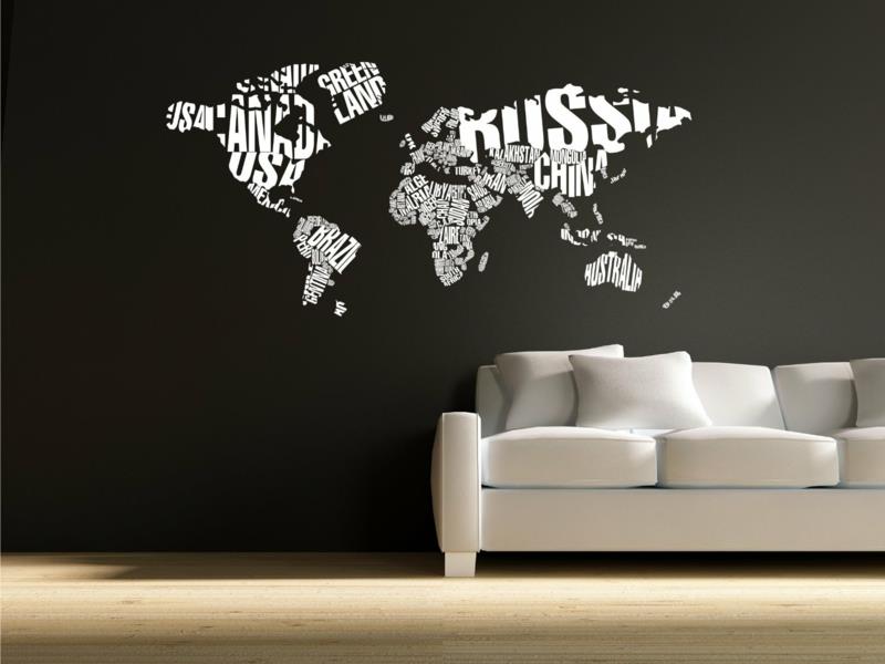 Ιδέες για δημιουργικό σχεδιασμό τοίχων σαλόνι παγκόσμιο χάρτη