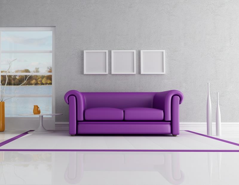 Ιδέες για δημιουργικό σχεδιασμό τοίχων Καναπές σαλονιού μοβ