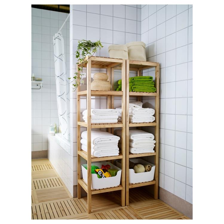 Ράφια Ikea ράφια μπάνιου ξύλινες πετσέτες χώρος αποθήκευσης πρακτική γωνία