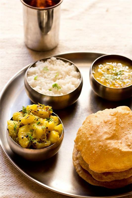 Ινδικό μαγείρεμα Ινδικό φαγητό χορτοφάγος Poori bhaji