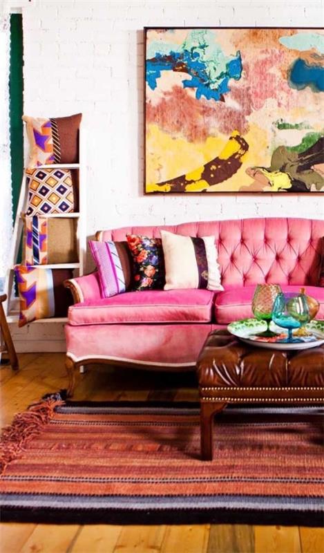 Εσωτερική διακόσμηση - καναπές σε ροζ χρώμα - ιδέες ζωντανές