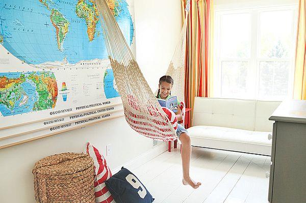 Καινοτόμες ιδέες σχεδιαστών για παιδικό δωμάτιο κρεμαστό καναπέ τοίχου παγκόσμιου χάρτη