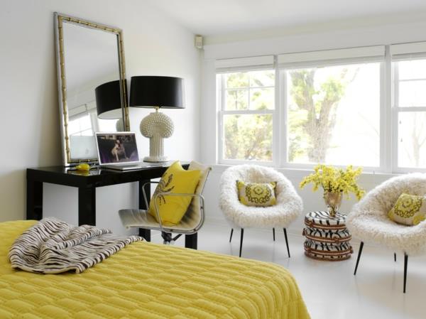 Ιδέες επίπλωσης γραφείο καθρέφτης κίτρινο κρεβάτι ζέβρα