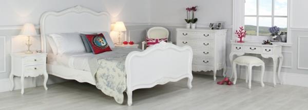 Γαλλικό στυλ εσωτερικού σχεδιασμού διπλό κρεβάτι λευκό καμαρίνι σκαμπό τραπέζι
