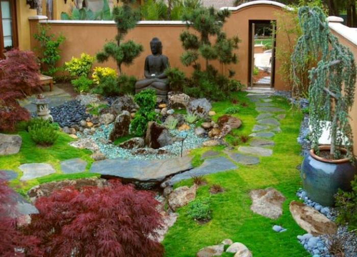 Ιαπωνικός κήπος Βούδα άγαλμα σχεδιασμός κήπου με steunas