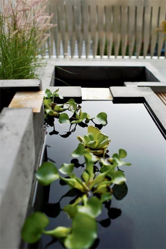 Ιαπωνικός κήπος υψηλής αισθητικής οπτικής αρμονίας νερό υδρόβια φυτά θάμνοι φράχτη