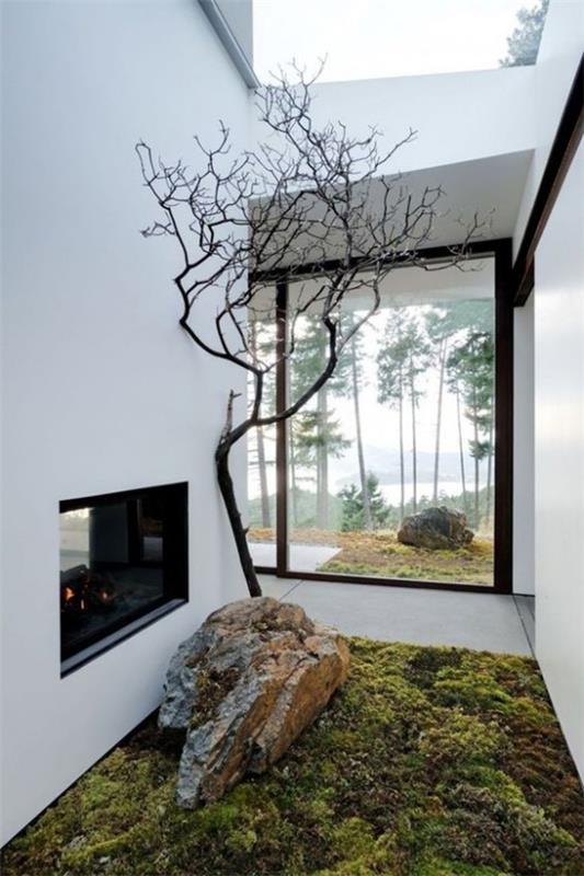 Ιαπωνικός κήπος υψηλής αισθητικής οπτική αρμονία σε μια μικρή περιοχή βρύα πέτρες ένα δέντρο