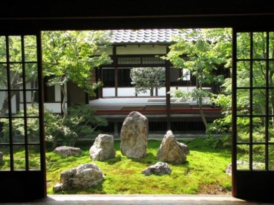 Ιαπωνικός κήπος όμορφη θέα πέτρες βρύα πράσινα φυτά