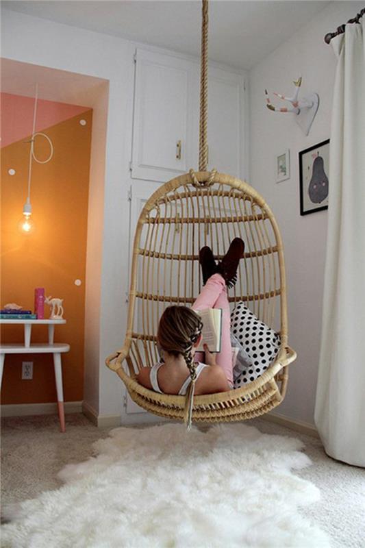 Ιδέες για νεανικό δωμάτιο Έπιπλα δωματίου νεολαίας κρεμαστά καλάθι πολυθρόνα κορίτσια γούνινο χαλί