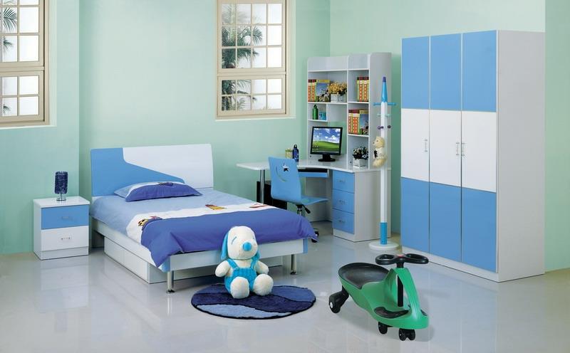 Παιδικό δωμάτιο αγοριών πλήρες σετ μπλε τοίχο χρώμα μέντα πράσινο