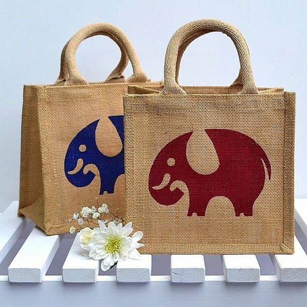 Χρώματα τσάντα από γιούτα χρώματα από ύφασμα από γιούτα, ελέφαντες