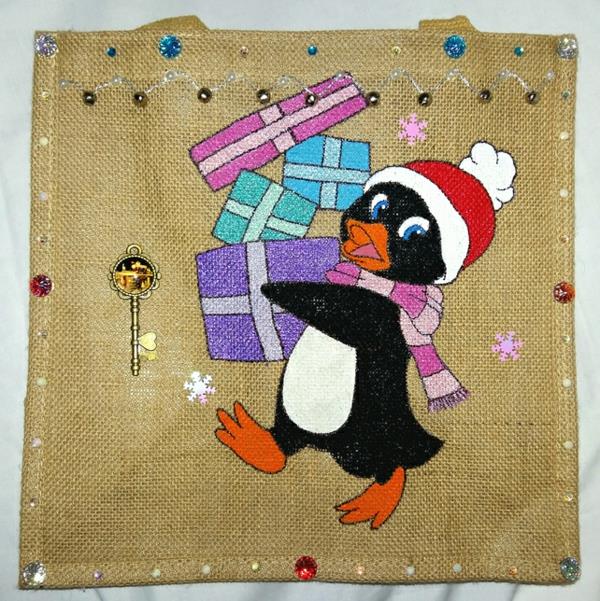 Χρωματίστε τσάντες από γιούτα με χρώματα πρακτικές συμβουλές Χριστουγεννιάτικος πιγκουίνος