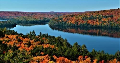 Καναδάς που κόβει την ανάσα όμορφα χρώματα πτώσης γύρω από τη Λίμνη Rock στο Algonquin Park Ontario