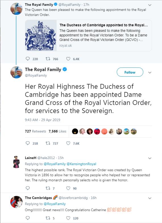 Επίτιμος τίτλος της Kate Middleton Dame Grand Cross από το Queen Tweeter