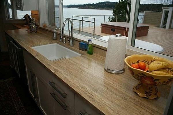 πάγκος από βελανιδιά ξύλινο παράθυρο κουζίνες θάλασσας