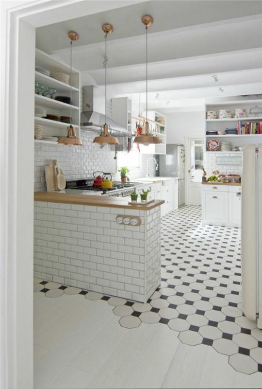 Σχεδιασμός κουζίνας τρέχουσες τάσεις λευκό χρώμα πλακάκια κουζίνας τοίχο λευκό