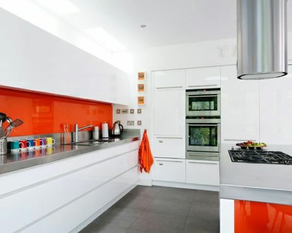 Σχεδιασμός κουζίνας ενσωματωμένες κουζίνες λευκό πορτοκαλί