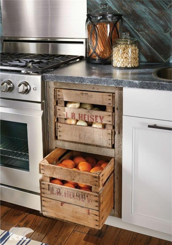 ιδέες σχεδιασμού κουζίνας ρουστίκ σχεδιασμός κουζίνας χώρος αποθήκευσης ξύλινα κουτιά