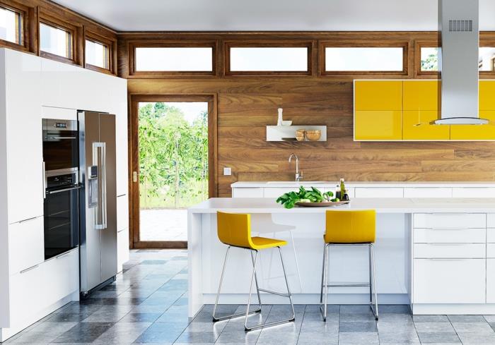 Σχεδιασμός κουζίνας Ikea kitchens creme baige ανοιχτό κίτρινες καρέκλες