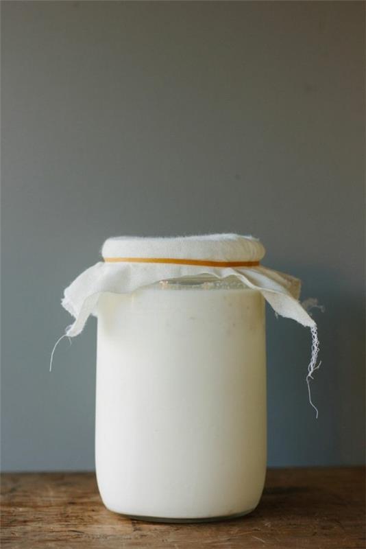 Κεφίρ υγιεινό ρόφημα γάλακτος Φτιάξτε μόνοι σας κεφίρ γάλακτος Ποτήρι κόκκων κεφίρ