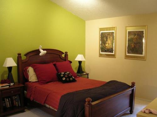 Σχεδιασμός τοίχου τοίχου υπνοδωμάτιο ανοιχτό πράσινο πλαίσιο κρεβατιού