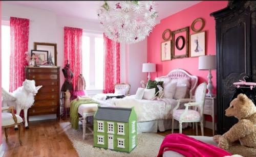 Τολμηρό σχέδιο τοίχου αντίθεση τοίχο υπνοδωμάτιο παιδικό δωμάτιο ροζ κορίτσι