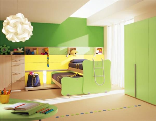 Παιδικό δωμάτιο πράσινο ντουλάπι οροφής σχεδιαστής κίτρινο